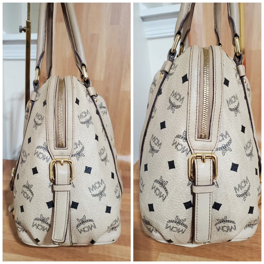 MCMVisetos Boston Satchel Beige Handbag - Picture 7 of 12